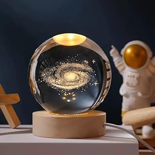 Lamp Crystal Ball Night Light for Baby with Wooden Base | LED USB Powered Ball | Galaxy Light Lamp | Birthday Gift for Friend, Home & Office Décor for Activity & Play Time (Galaxy)