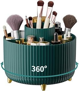360° Rotating Makeup Brush Holder Organizer, Makeup Organizers Countertop, Makeup Organization Skincare Storage for Vanity, Desktop, Bathroom (Green)