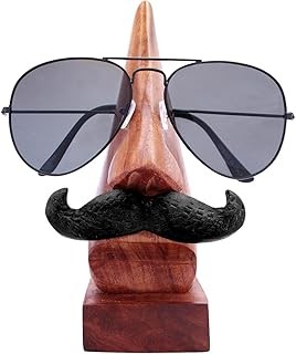 GIFTOS365 Handmade Wooden Nose Shaped Spectacle & Eyeglass Holder Stand - Standard Size | Stylish Figurine with Moustache Specs & Sunglasses Holder | Gifting Iteam For Men & Women