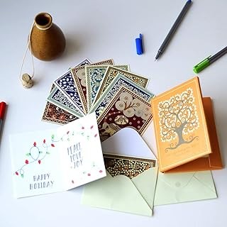 DOODLE Kalamkari Art Notecards – Set of 12 Thank You & Greeting Cards | Indian Folk Art Design | All Occasion Blank Cards